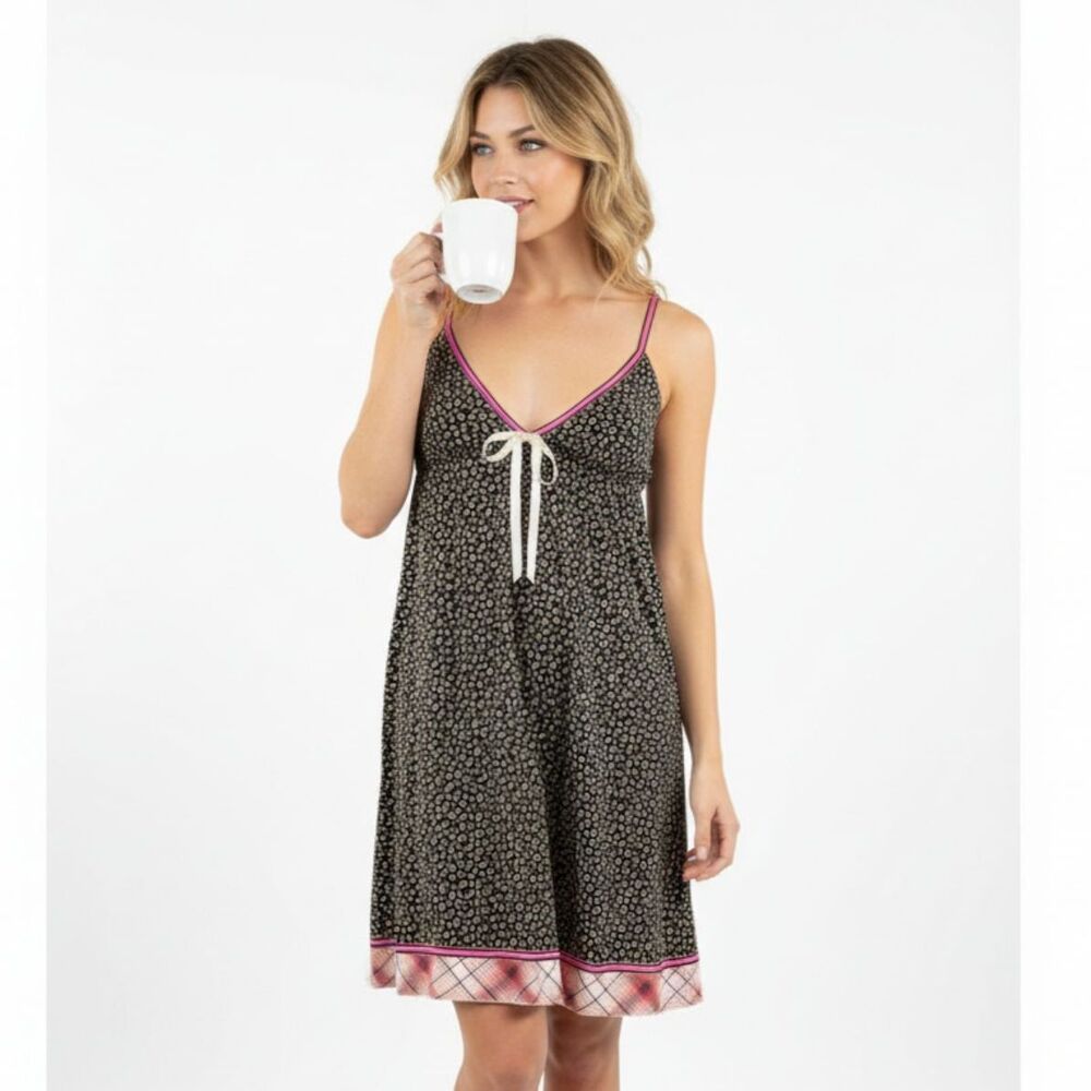 Free People Black Print Cotton Sleeveless Mini Camisole Dress XS